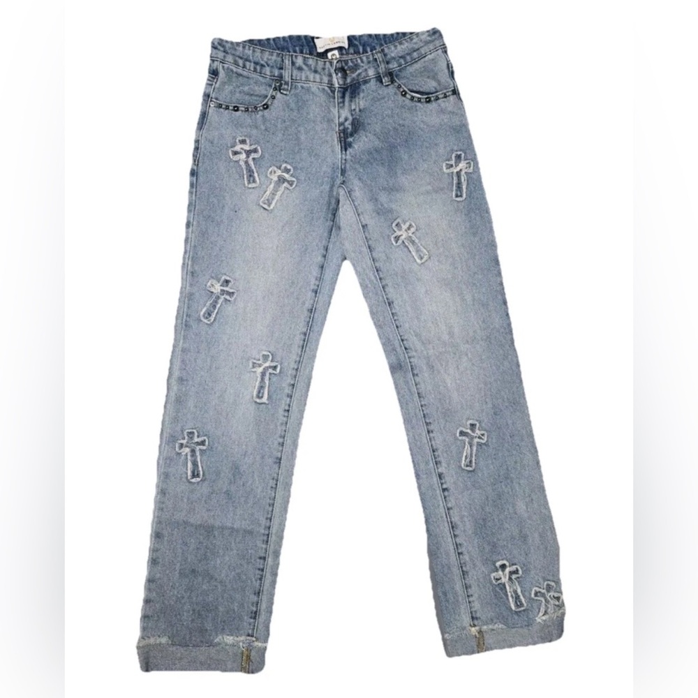 Austin Landing Denim Cross Studded Jeans NWT Rare Mid Rise Straight/Wide Leg 11